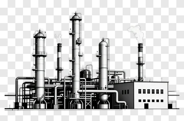 Industrial Factory With Smoke Stacks PNG