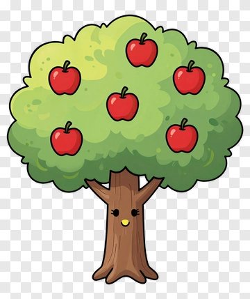 Cartoon Apple Tree With Red Apples PNG