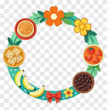 Colorful Food Wreath With Flowers And Fruits PNG