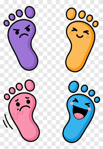 Cartoon Footprints With Various Emotions PNG