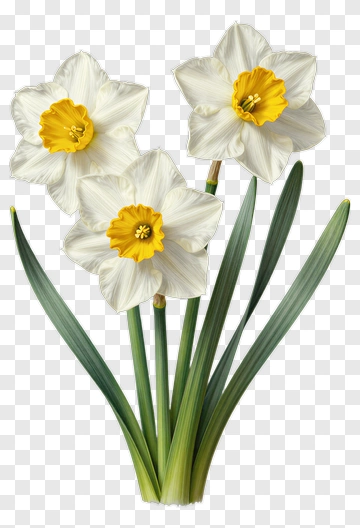 White Daffodil Flowers With Yellow Centers PNG