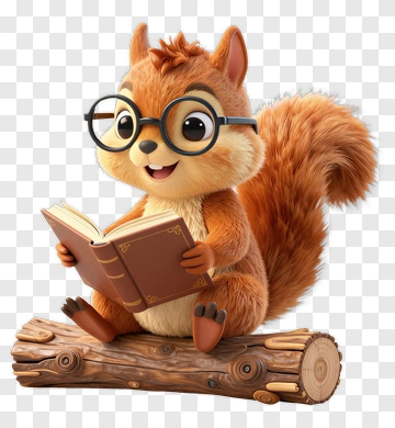 Cartoon Squirrel Reading A Book PNG