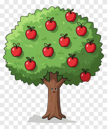 Cartoon Apple Tree With Red Apples PNG