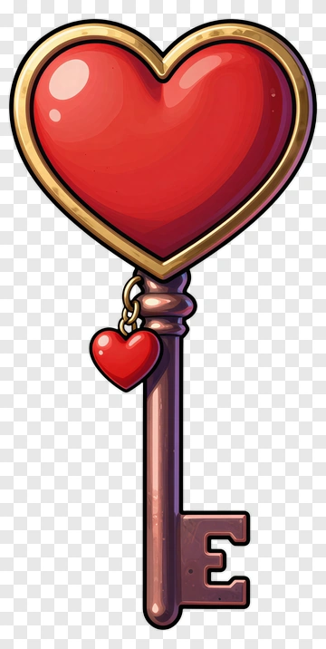 Heart-Shaped Key With A Small Heart Charm PNG
