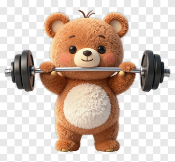 3D Bear Lifting Weights PNG