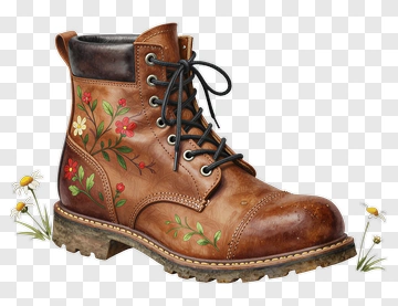 Brown Boot With Floral Embroidery PNG