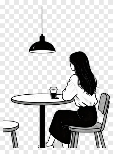 Woman Sitting At A Table With A Drink PNG