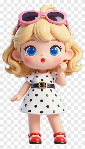 3D Girl In Polka Dot Dress With Sunglasses PNG