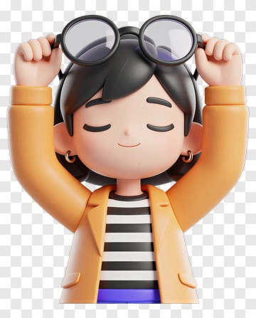 3D Cartoon Character With Glasses And Arms Raised PNG