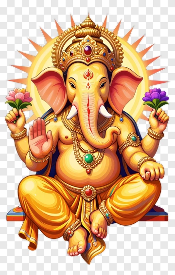 Colorful Lord Ganesha Holding Flowers PNG