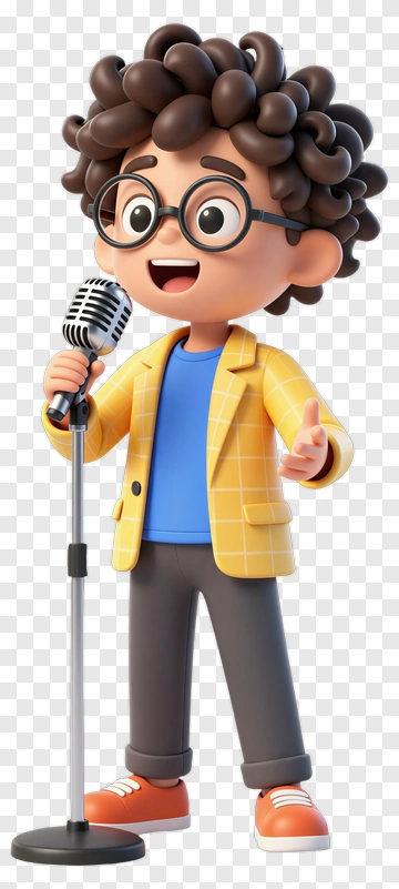 Cartoon Boy Singing Into A Microphone PNG