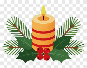 Christmas Candle With Holly And Pine PNG