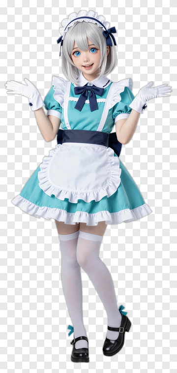 Anime Maid With Blue Dress And White Apron PNG