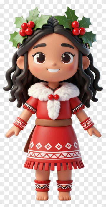 Cartoon Girl In Christmas Outfit With Holly PNG