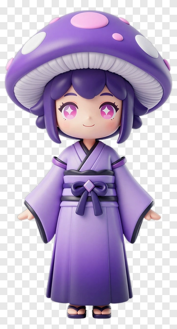 Cute Mushroom Character In Purple Kimono PNG