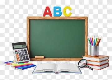 Classroom Supplies On A Chalkboard PNG