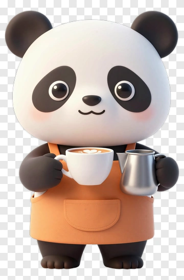 Cartoon Panda Holding A Coffee Cup PNG