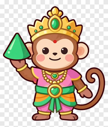 Cartoon Monkey Holding A Green Pyramid PNG