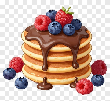 Stack Of Pancakes With Berries And Chocolate Sauce PNG