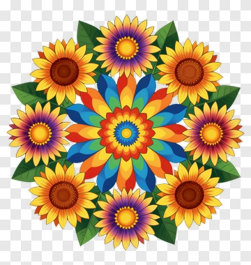Colorful Floral Mandala With Sunflowers PNG