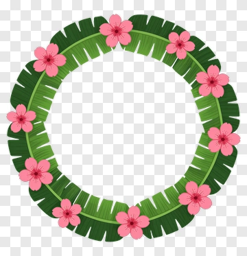 Floral Wreath With Pink Flowers And Green Leaves PNG