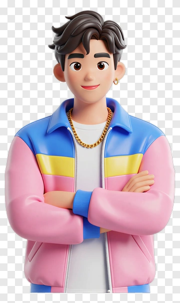 3D Young Man In Colorful Jacket PNG