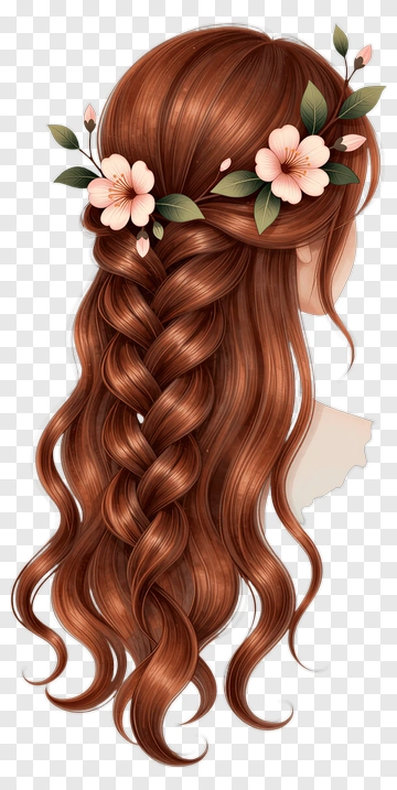 Braided Hair With Flowers PNG