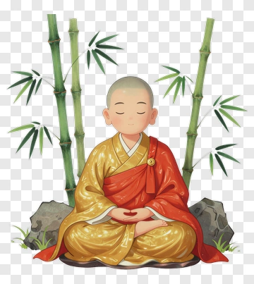 Cartoon Monk Meditating Among Bamboo PNG