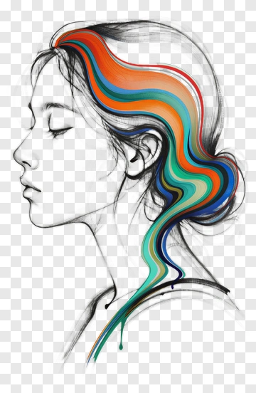 Stylized Portrait Of A Woman With Colorful Hair PNG