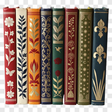Colorful Book Spines With Decorative Patterns PNG