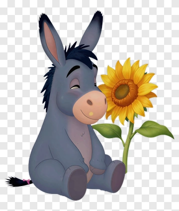 Cartoon Donkey Sitting Beside A Sunflower PNG
