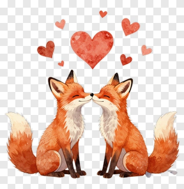 Cute Foxes Kissing With Hearts PNG