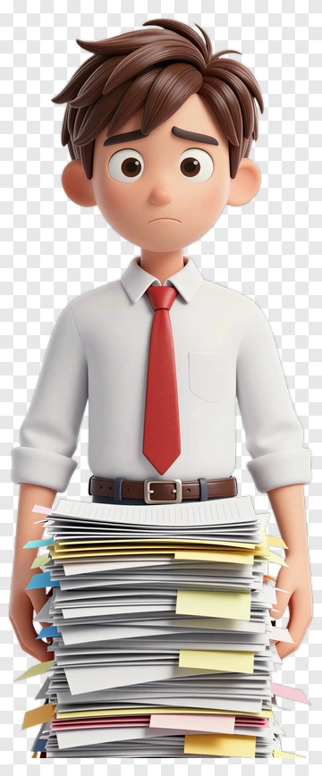 Cartoon Boy Holding A Stack Of Papers PNG