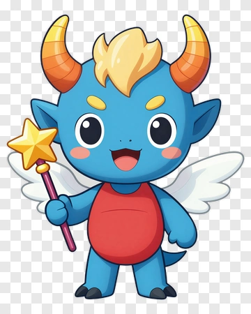 Cartoon Blue Dragon Holding A Magic Wand PNG