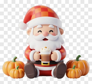 Cartoon Santa Holding A Drink With Pumpkins PNG