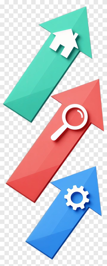 3D Arrows With Icons For Growth And Progress PNG