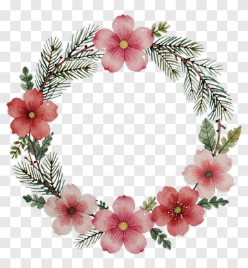 Floral Wreath With Pink Flowers And Green Leaves PNG