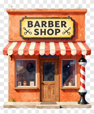 Barber Shop With Striped Awning PNG