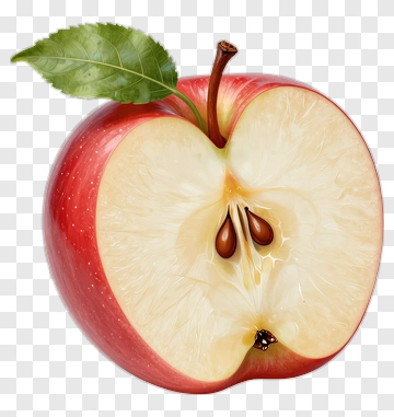 Sliced Red Apple With Leaf PNG