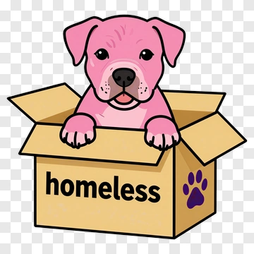 Cartoon Dog In A Homeless Box PNG