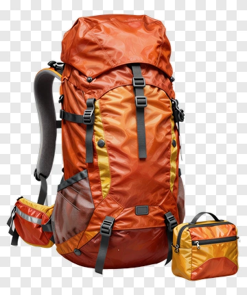 Orange Backpack With Side Bag PNG