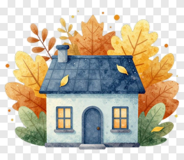 Cozy House Surrounded By Autumn Leaves PNG