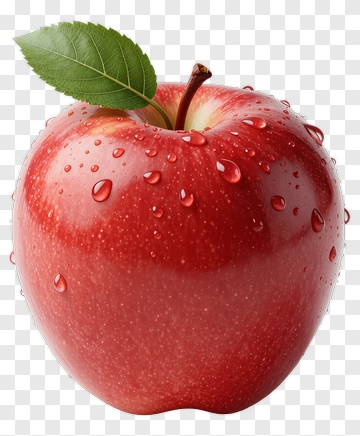 Red Apple With Leaf And Water Droplets PNG