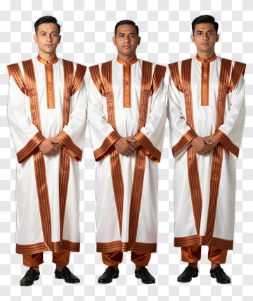 Traditional Men Wearing Elegant White And Brown Attire PNG