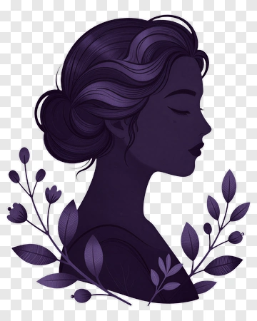 Silhouette Of A Woman With Floral Elements PNG