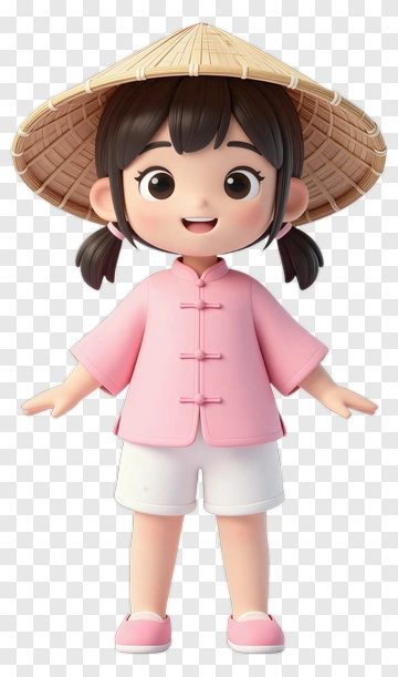 Cartoon Girl Wearing A Straw Hat PNG