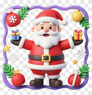 Cartoon Santa Claus Holding Christmas Presents PNG