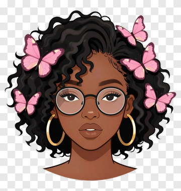 Woman With Curly Hair And Butterflies PNG