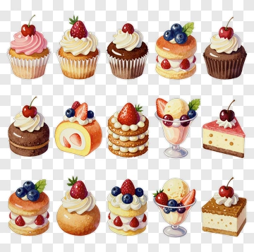 Colorful Dessert Collection With Cakes And Cupcakes PNG