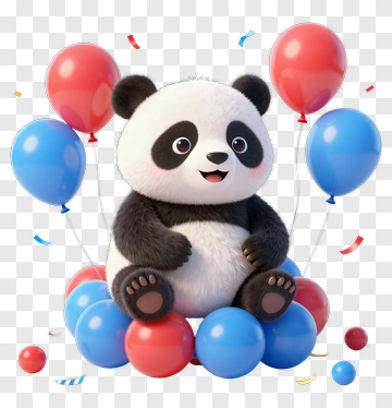 Cartoon Panda Sitting On A Balloon Base PNG